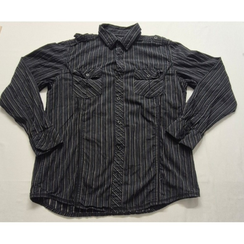 BKE men's black striped‎ western button up shirt XL slim fit long sleeves Cotton